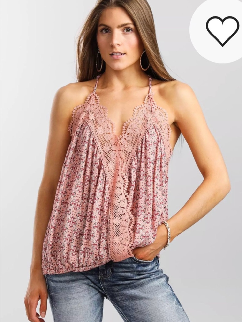 Pink Floral Lace-Trim Racerback Cami